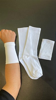 KIT Meia Poliamida e Munhequeira canelada anti suor BRANCA