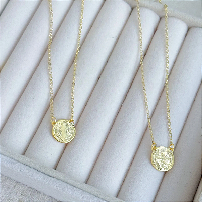 COLAR ESCAPULÁRIO MEDALHINHA REDONDA SÃO BENTO