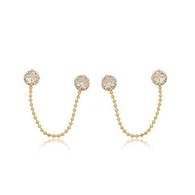 Brinco de zircônia com corrente folheado a ouro 18k