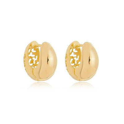 Brinco argola detalhada folheado a ouro 18k