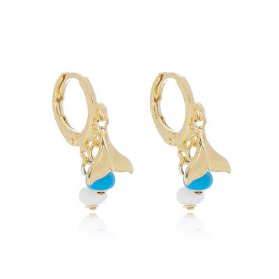 Brinco rabo de sereia com miçangas folheado a ouro 18k