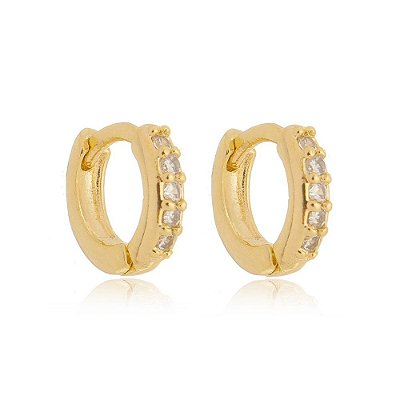 Brinco argola cravejada de zircônia folheado a ouro 18k