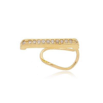 Brinco ear hook reto cravejado de zircônia folheado a ouro 18k