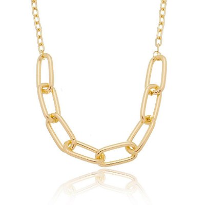 Colar elos retangulares folheado a ouro 18k