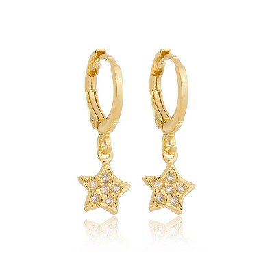 Brinco argolinha de estrela com zircônia folheado a ouro 18k