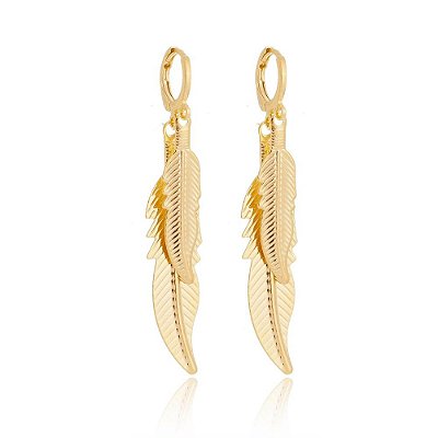 Brinco 2 folhas folheado a ouro 18k