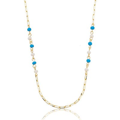 Colar Riviera Azul e Branco folheado a ouro 18k