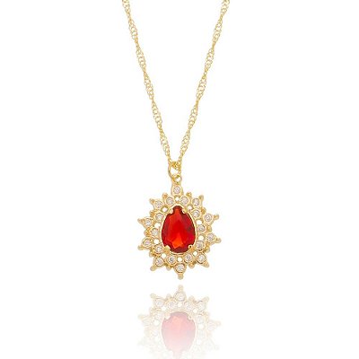 Gargantilha Pingente Gota Cravejada folheada a ouro 18k