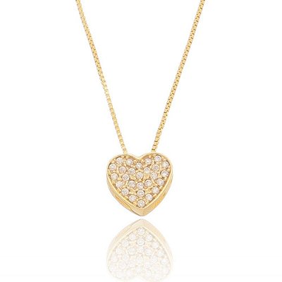 Colar coração com zircônias folheado a ouro 18k