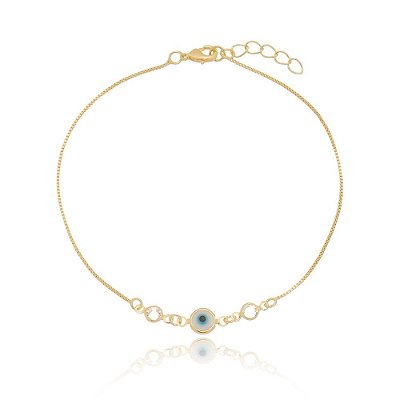 Tornozeleira olho grego mini tiffanys folheada a ouro 18k