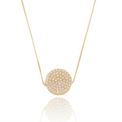 Colar pingente redondo grande de zircônia folheado a ouro 18k