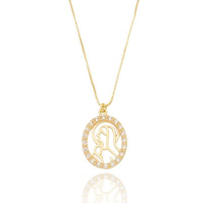 Colar mãe Maria cravejada de zircônia folheado a ouro 18k