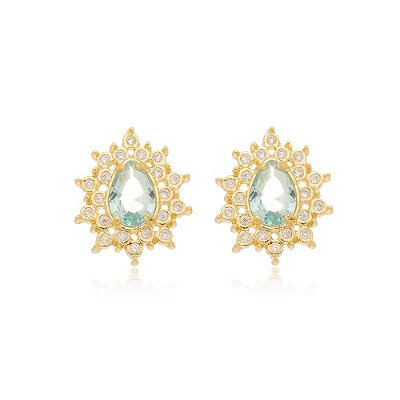 Brinco gota cravejado de zircônia folheado a ouro 18k