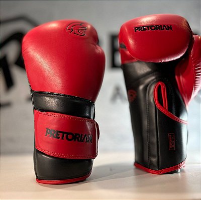 CONJUNTO LUVA BOXE/MUAY THAI ELITE UNIS VERMELHO/PRETO PRETORIAN  14OZ