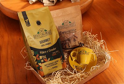 Kit-04 Café Gourmet Torrado e Moído 500g + Cappuccino Gourmet 200g + Linda Xícara Amarela de Café