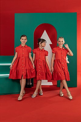 Vestido infantil vermelho com botões