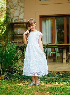 Vestido midi em renda branco