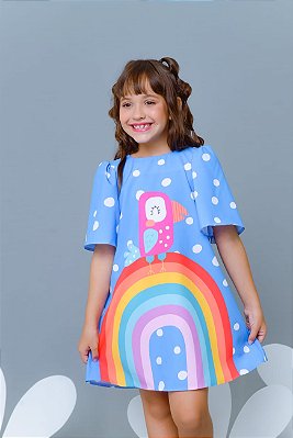 Vestido azul estampa arco iris