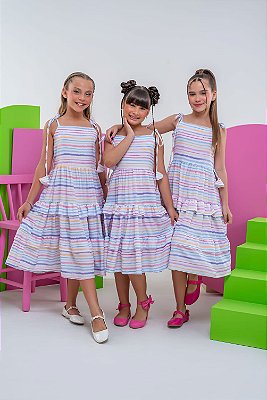 Vestido midi listras cores candy