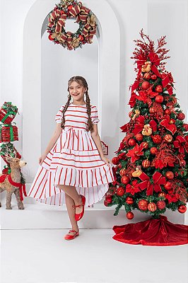 Vestido mullet infantil listras vermelha