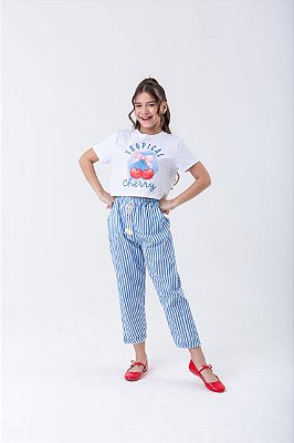 Conjunto calça jogger listra e cropped cereja