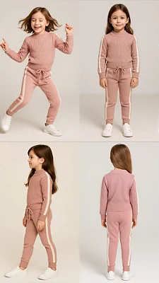 Conjunto infantil menina tricot rosé