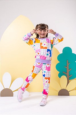 Conjunto moletinho menina calça e blusa flowers
