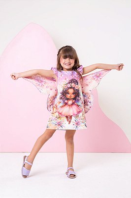 Vestido  fantasia infantil bailarina com asa 3D