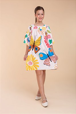 Vestido infantil manga curta estampa borboletas