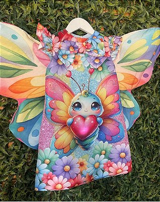 Vestido fantasia infantil borboleta colors com asa 3D