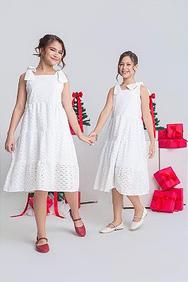Vestido infantil midi branco lese