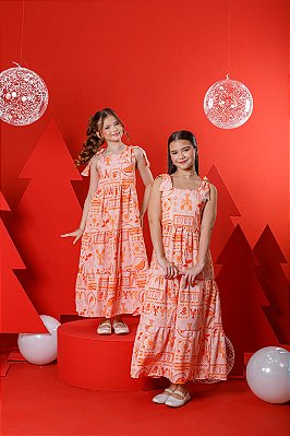 Vestido menina longo laranja