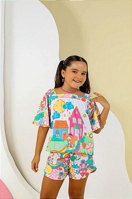 Conjunto shorts e blusa manga curta raposinha