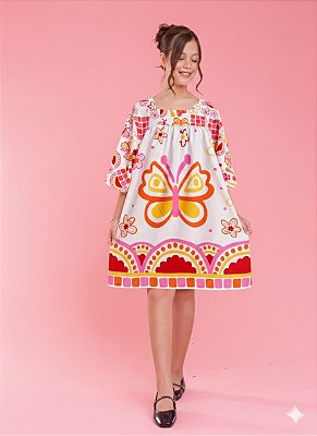 Vestido infantil manga curta estampa borboletas