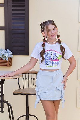 Conjunto menina shorts saia azul blusa golfinho