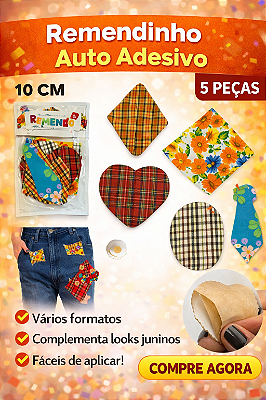Remendo Auto Adesivo Caipira Estampado - Remendão Sortidos - 5 Unidades