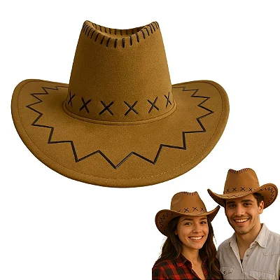 Chapéu de Cowboy Western Suede Marrom Claro Adulto – Estilo Faroeste - 1 Unidade