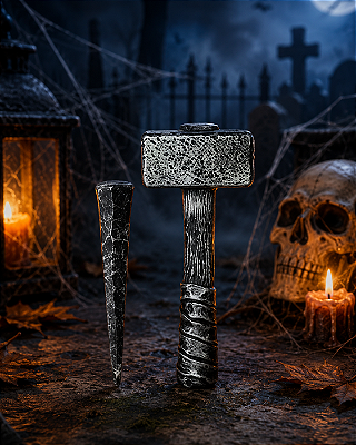 Kit Martelo E Estaca Caça Vampiro Decorativo Halloween