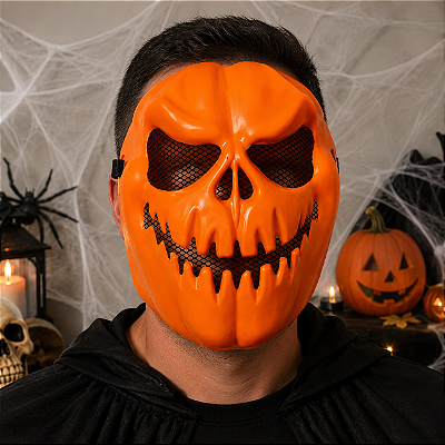 Máscara Abóbora de Caveira com Rede para Festa Halloween