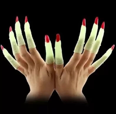 Dedos de Bruxas Neon Verdes com Unhas Vermelhas - 10 Dedos