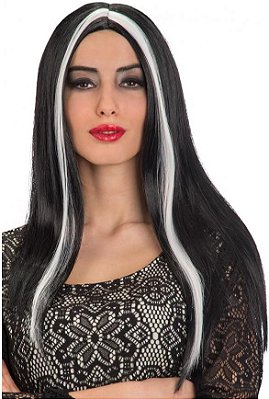 Fantasia Peruca Mortícia Cosplay Halloween Cor Preto