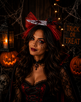 Tiara com Laço Branco e Ferramenta com Sangue Halloween - 1 Unidade