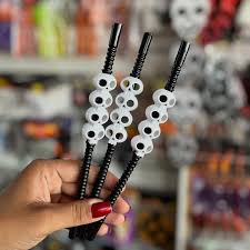 Canudo Caveira Halloween Branco/Preto - 5 Unidades