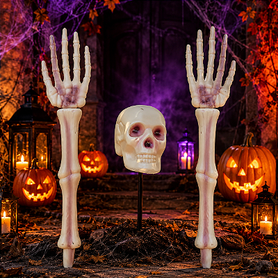 Kit Esqueleto Jardim Halloween – 1 Crânio + 2 Braços