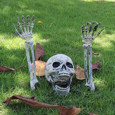 Kit Esqueleto Jardim Halloween – Crânio + 2 Braços