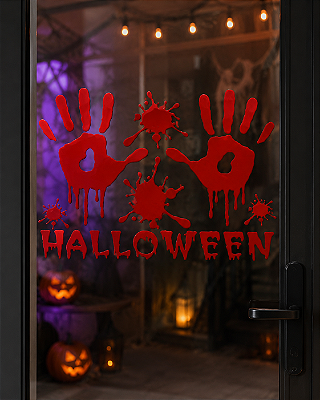 Adesivo de Vinil para Halloween com Mãos Sangrentas - 50x36cm