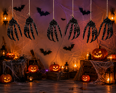 Varal Decorativo Mão de Esqueleto Caveira Decoração Halloween - 6 Mãos