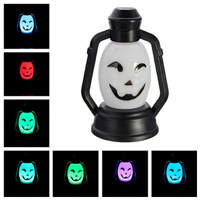 Luminária Lampião de LED Fantasma Halloween 10cm - Pisca em Diversas Cores