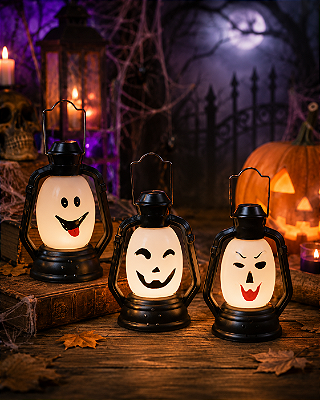 Luminária Fantasma Halloween Lampião de LED – Pisca Colorido