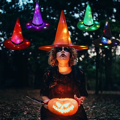 Chapéu Com Led Colorido Para o Dia Das Bruxas - Halloween (Com Fivela) - Cores Sortidas - 1 Unidade